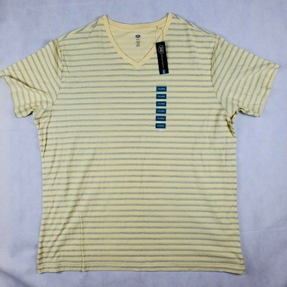 BERKLEY JENSEN Mens Yellow Striped 100% Cotton Crew Neck Knit Shirt - Size XXL - Picture 1 of 3